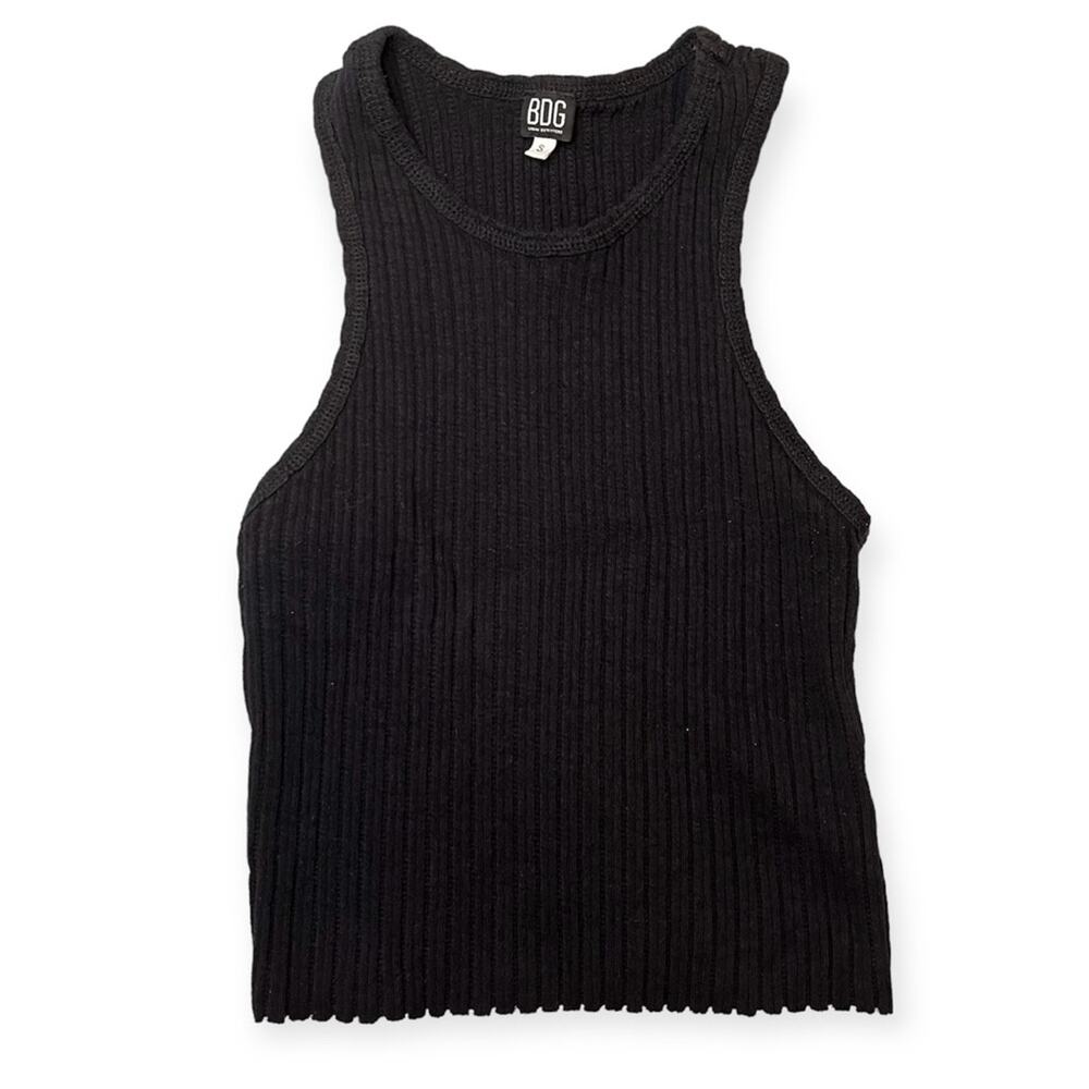 BDG Urban Outfitters Black Ribbed High Neck Cropped Tank Top Sz Small Basic - Picture 2 of 5